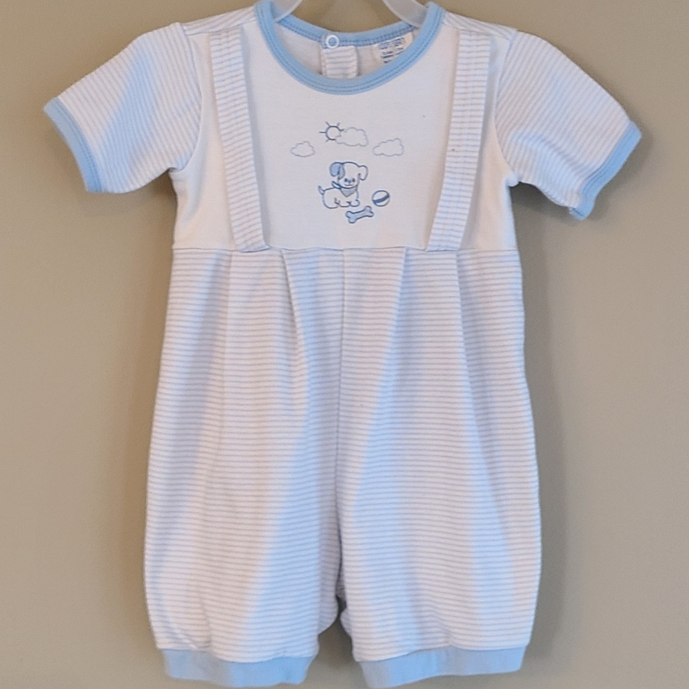 Vintage striped short romper with puppy detail